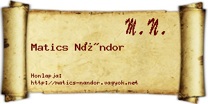 Matics Nándor névjegykártya