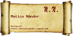 Matics Nándor névjegykártya
